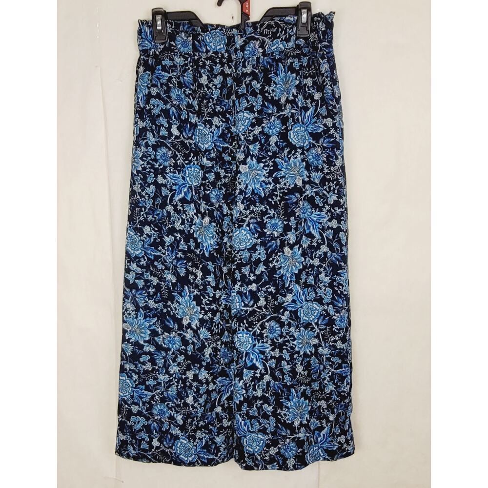 H&M blue floral cropped wide leg pants size 4 Tropical Resort Vacation Cottage